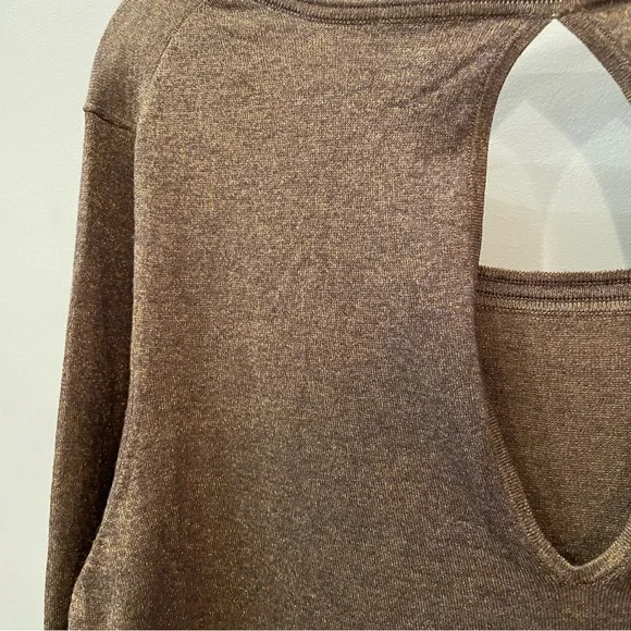 Ann Taylor Top Metallic Bronze Long Sleeve Back Cut Out Stretch Knit - Picture 4 of 5